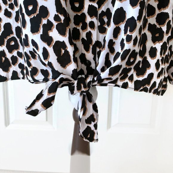 susan graver button down silky top NWOT leopard print size 24W black white - Picture 4 of 11